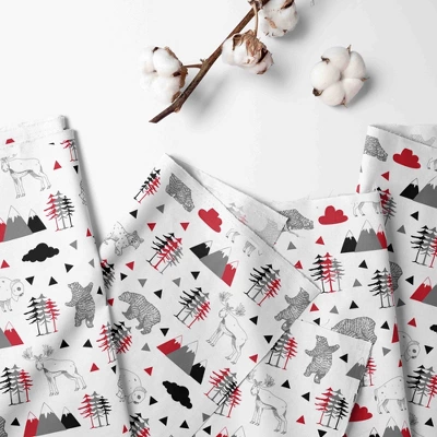 Bacati - Woodlands Red Black Gray 3 Pc Cotton Toddler Bed Sheet Set 3 Bacati - Woodlands Red Black Gray 3 Pc Cotton Toddler Bed Sheet Set