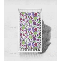 Bacati - Botanical Floral With Birds Purple Multicolor 100 Percent Cotton Universal Baby US Standard Crib Or Toddler Bed Fitted Sheet -Baby Products GUEST 07dc70a1 8e4e 498c baff 8aab77deffde