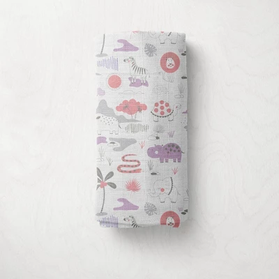 Jungle Safari Girls Lilac/Coral 2 Pack Muslin Swaddling Blanket 4 Jungle Safari Girls Lilac/Coral 2 Pack Muslin Swaddling Blanket - Image 2