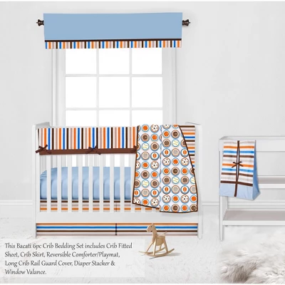 Bacati - Mod Sports Blue Orange Chocolate 6 Pc Crib Bedding Set With Long Rail Guard Cover 5 Bacati - Mod Sports Blue Orange Chocolate 6 Pc Crib Bedding Set With Long Rail Guard Cover - Image 3