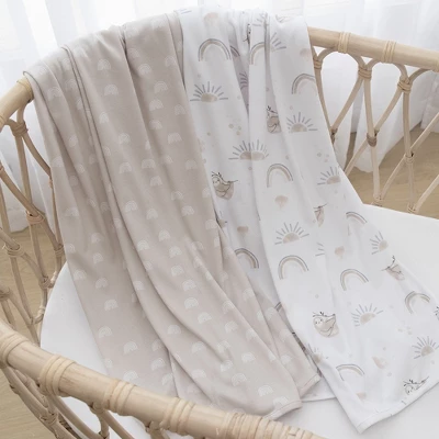 Living Textiles|2PK Jersey Swaddle - Rainbow Sloth 4 Living Textiles|2PK Jersey Swaddle - Rainbow Sloth - Image 2