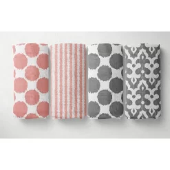 Bacati - Ikat Dots Stripes Coral Grey Muslin Girls 8 Pc Crib Set With Crib Rail Guard -Baby Products GUEST 172eea80 3ce1 4bf6 a126 5e266db183e5
