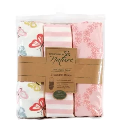 Touched By Nature Baby Girl Organic Cotton Swaddle Wraps, Butterflies, 0-3 Months