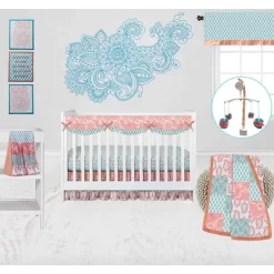 Bacati - Paisley Sophia Coral Aqua 10 Pc Crib Bedding Set With Long Rail Guard Cover -Baby Products GUEST 244da649 3299 4431 82e3 2cb102a70d1e