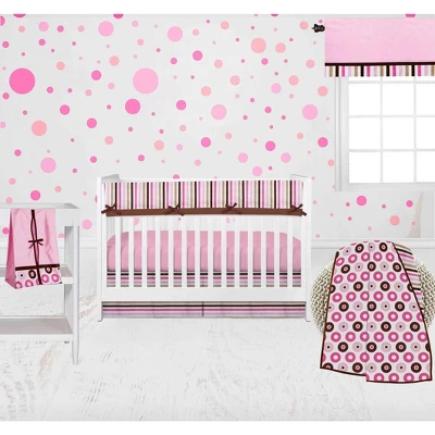 Bacati - Mod Dots Stripes Pink Fuschia Beige Chocolate 6 Pc Crib Bedding Set With Long Rail Guard Cover 3 Bacati - Mod Dots Stripes Pink Fuschia Beige Chocolate 6 Pc Crib Bedding Set With Long Rail Guard Cover