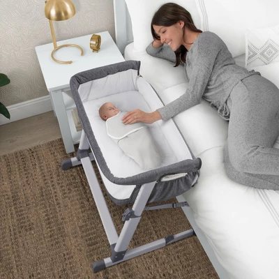 Simmons Kids' Dream Bedside Baby Bassinet Sleeper With Breathable Mesh And Adjustable Heights - Lightweight Portable Crib - Gray 6 Simmons Kids' Dream Bedside Baby Bassinet Sleeper With Breathable Mesh And Adjustable Heights - Lightweight Portable Crib - Gray - Image 4