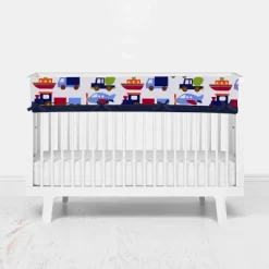 Bacati - Transportation Blue Navy Green Red Orange 6 Pc Crib Bedding Set With Long Rail Guard Cover -Baby Products GUEST 2f2c4a6b 3d22 4226 b3c6 629f6deeea1a