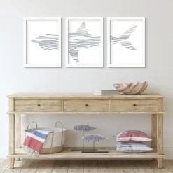 Baby Products 26 (Set Of 3) Nursery Shark Illustration By Jetty Home Framed Triptych Wall Art Set - Americanflat
