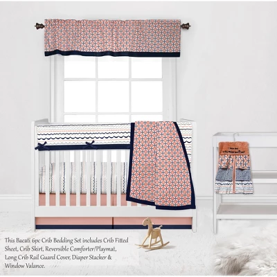Bacati - Olivia Coral Navy 6 Pc Crib Bedding Set With Long Rail Guard Cover 6 Bacati - Olivia Coral Navy 6 Pc Crib Bedding Set With Long Rail Guard Cover - Image 4