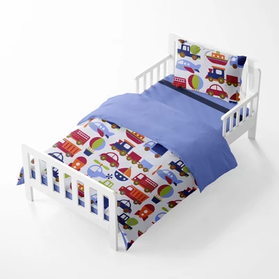 Bacati - Transportation Blue Navy Green Red Orange 4 Pc Toddler Bedding Set 4 Bacati - Transportation Blue Navy Green Red Orange 4 Pc Toddler Bedding Set - Image 2