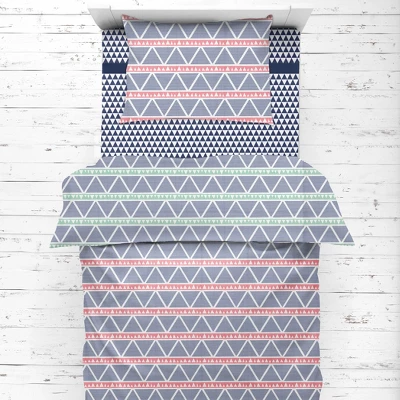 Bacati - Emma Coral/Mint/Navy Triangles Muslin 4 Pc Toddler Bedding Set 6 Bacati - Emma Coral/Mint/Navy Triangles Muslin 4 Pc Toddler Bedding Set - Image 4