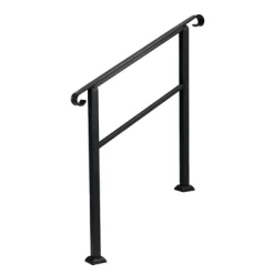 JOMEED UP040 1, 2, Or 3 Step Wrought Iron Transitional Entrance Handrail With Hardware For Outdoor Spaces, Walkways, Patios, And More, Black