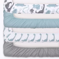 The Peanutshell Dino And Elephant Stripes Fitted Crib Sheets For Boys Or Girls, 6-Pack Set | Blue, Grey -Baby Products GUEST 3c7feaf5 d621 4e84 b287 1ba057824522