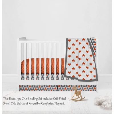 Bacati - Playful Fox Orange Gray 3 Pc Crib Bedding Set 4 Bacati - Playful Fox Orange Gray 3 Pc Crib Bedding Set - Image 2