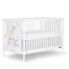 Dream On Me Moon Bear Reaching For The Stars 4 In 1 Modern Island Convertible Crib With Rounded Spindles Mural On One End Panel, White Finish