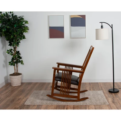 Gift Mark Mission Style Adult Rocking Chair With Brown Faux Leather Seat 5 Gift Mark Mission Style Adult Rocking Chair With Brown Faux Leather Seat - Image 3