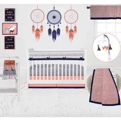 Bacati - Olivia Coral Navy 10 Pc Crib Bedding Set With Long Rail Guard Cover -Baby Products GUEST 4d93eb7f 33ab 4220 9731 ca14419ad5c8