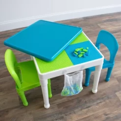 3pc Kids' 2 In 1 Square Activity Table With Chairs And 100pc Building Blocks White/Green/Blue - Humble Crew -Baby Products GUEST 4df926e8 759c 4110 a3c6 f2de6103cb9b