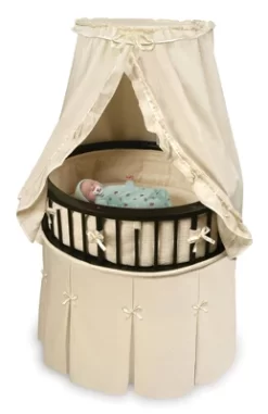Badger Basket Elite Oval Baby Bassinet With Canopy - Espresso/Ecru