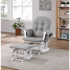 Suite Bebe Mason Glider & Ottoman - White/Oyster