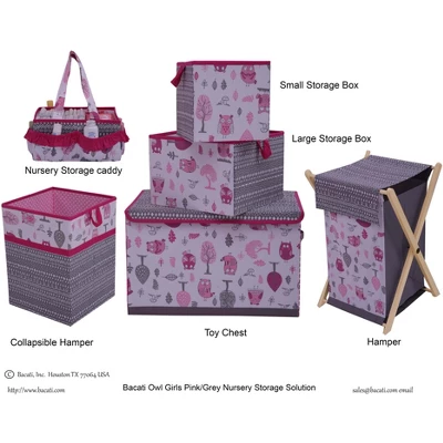 Bacati - Owls Pink/Gray Girls Laundry Hamper With Wooden Frame 4 Bacati - Owls Pink/Gray Girls Laundry Hamper With Wooden Frame - Image 2