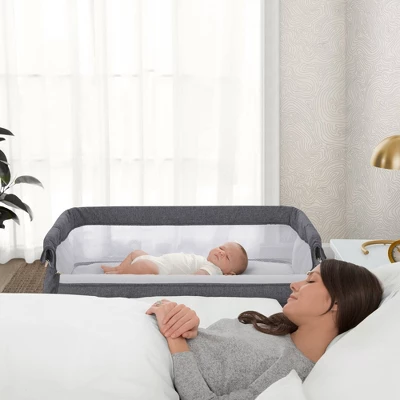 Simmons Kids' Dream Bedside Baby Bassinet Sleeper With Breathable Mesh And Adjustable Heights - Lightweight Portable Crib - Gray 7 Simmons Kids' Dream Bedside Baby Bassinet Sleeper With Breathable Mesh And Adjustable Heights - Lightweight Portable Crib - Gray - Image 5