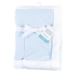 Hudson Baby Infant Boy Plush Blanket With Faux Shearling Back, Light Blue White, One Size