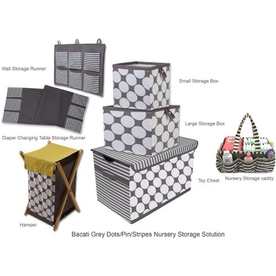 Bacati - Dots/Pin Stripes Gray/Yellow Laundry Hamper With Wooden Frame 4 Bacati - Dots/Pin Stripes Gray/Yellow Laundry Hamper With Wooden Frame - Image 2