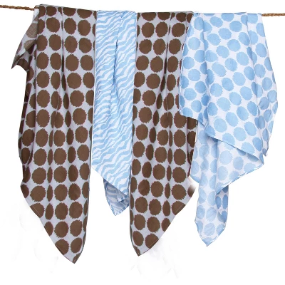 Bacati - Ikat Blue/Chocolate Swaddling Muslin Blankets Set Of 4 5 Bacati - Ikat Blue/Chocolate Swaddling Muslin Blankets Set Of 4 - Image 3