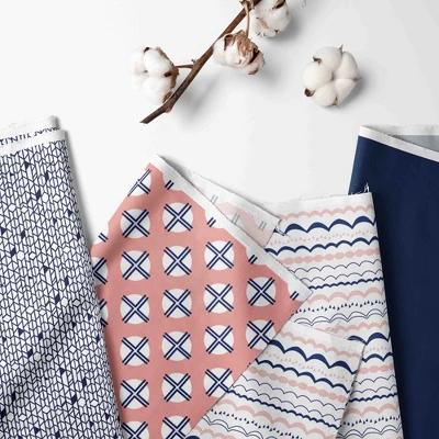 Bacati - Olivia Coral Navy 6 Pc Crib Bedding Set With Long Rail Guard Cover 3 Bacati - Olivia Coral Navy 6 Pc Crib Bedding Set With Long Rail Guard Cover