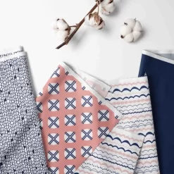 Bacati - Olivia Coral Navy 3 Pc Crib Bedding Set