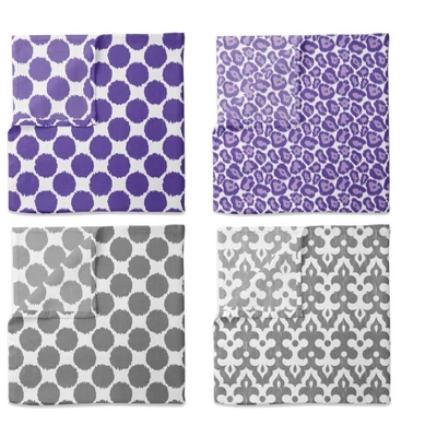 Bacati - Ikat Lilac/Gray Dots/Leopard Swaddling Muslin Blankets Set Of 4 3 Bacati - Ikat Lilac/Gray Dots/Leopard Swaddling Muslin Blankets Set Of 4