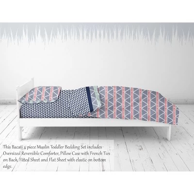 Bacati - Emma Coral/Mint/Navy Triangles Muslin 4 Pc Toddler Bedding Set 7 Bacati - Emma Coral/Mint/Navy Triangles Muslin 4 Pc Toddler Bedding Set - Image 5