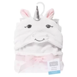 Hudson Baby Infant Girl Hooded Animal Face Plush Blanket, White Unicorn, One Size