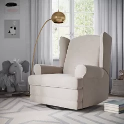 Storkcraft Serenity Wingback Upholstered Reclining Glider With USB Charging Port