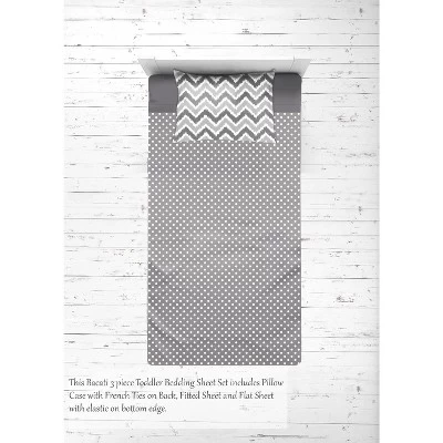 Bacati - MixNMatch Gray Chevron Dots 3 Pc Toddler Sheet Set 6 Bacati - MixNMatch Gray Chevron Dots 3 Pc Toddler Sheet Set - Image 4