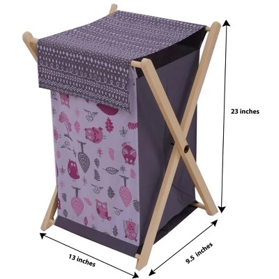 Bacati - Owls Pink/Gray Girls Laundry Hamper With Wooden Frame 6 Bacati - Owls Pink/Gray Girls Laundry Hamper With Wooden Frame - Image 4