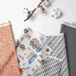 Bacati - Construction Yellow Orange Blue Gray 6 Pc Crib Bedding Set With Long Rail Guard Cover