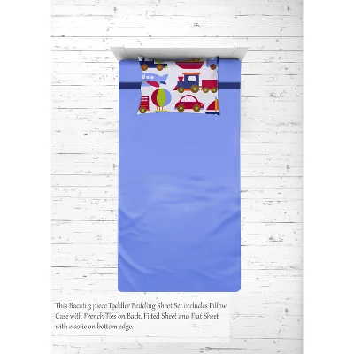 Bacati - Transportation Blue Red Green Navy Orange 3 Pc Toddler Sheet Set 6 Bacati - Transportation Blue Red Green Navy Orange 3 Pc Toddler Sheet Set - Image 4