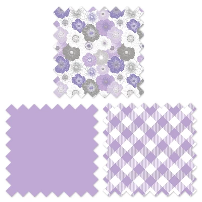 Bacati - Watercolor Floral Purple Gray 6 Pc Crib Bedding Set With Long Rail Guard Cover 4 Bacati - Watercolor Floral Purple Gray 6 Pc Crib Bedding Set With Long Rail Guard Cover - Image 2