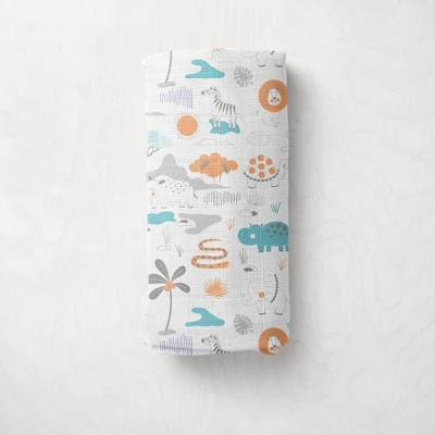 Jungle Safari Boys Aqua/Orange 2 Pack Muslin Swaddling Blanket 4 Jungle Safari Boys Aqua/Orange 2 Pack Muslin Swaddling Blanket - Image 2