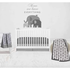 Bacati - Elephants White/Gray 6 Pc Crib Bedding Set With Long Rail Guard Cover