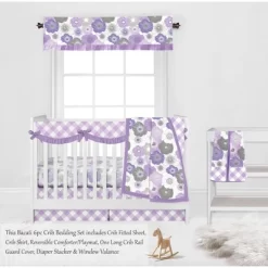 Bacati - Watercolor Floral Purple Gray 6 Pc Crib Bedding Set With Long Rail Guard Cover 21 Bacati - Watercolor Floral Purple Gray 6 Pc Crib Bedding Set With Long Rail Guard Cover -Baby Products GUEST 862a4f75 116f 4b95 8bab 2894252f6762