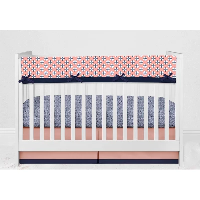 Bacati - Olivia Coral Navy 6 Pc Crib Bedding Set With Long Rail Guard Cover 11 Bacati - Olivia Coral Navy 6 Pc Crib Bedding Set With Long Rail Guard Cover - Image 9