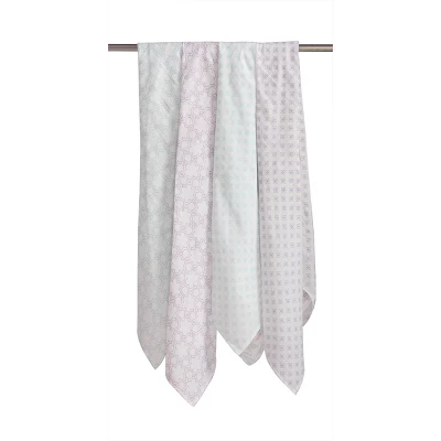 Bacati - Petals/Floral Muslin Swaddling Blankets Set Of 4 Aqua/Lilac 5 Bacati - Petals/Floral Muslin Swaddling Blankets Set Of 4 Aqua/Lilac - Image 3