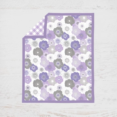 Bacati - Watercolor Floral Purple Gray 6 Pc Crib Bedding Set With Long Rail Guard Cover 6 Bacati - Watercolor Floral Purple Gray 6 Pc Crib Bedding Set With Long Rail Guard Cover - Image 4