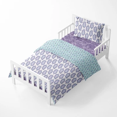 Bacati - Paisley Isabella Purple Lilac Aqua 4 Pc Toddler Bedding Set 5 Bacati - Paisley Isabella Purple Lilac Aqua 4 Pc Toddler Bedding Set - Image 3