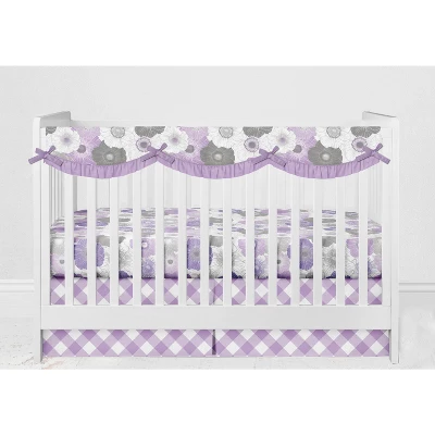 Bacati - Watercolor Floral Purple Gray 6 Pc Crib Bedding Set With Long Rail Guard Cover 10 Bacati - Watercolor Floral Purple Gray 6 Pc Crib Bedding Set With Long Rail Guard Cover - Image 8