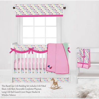 Bacati - Botanical Floral Birds Pink Multicolor 6 Pc Crib Bedding Set With Long Rail Guard Cover 4 Bacati - Botanical Floral Birds Pink Multicolor 6 Pc Crib Bedding Set With Long Rail Guard Cover - Image 2