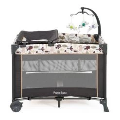 Pamo Babe Portable Nursery Center Foldable Bassinet Play Yard Crib Sleeper With Travel Cot, Changing Table Diaper Station, Mobile, & Carry Bag, Khaki